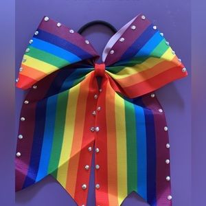 Rainbow bedazzled pony tail bow